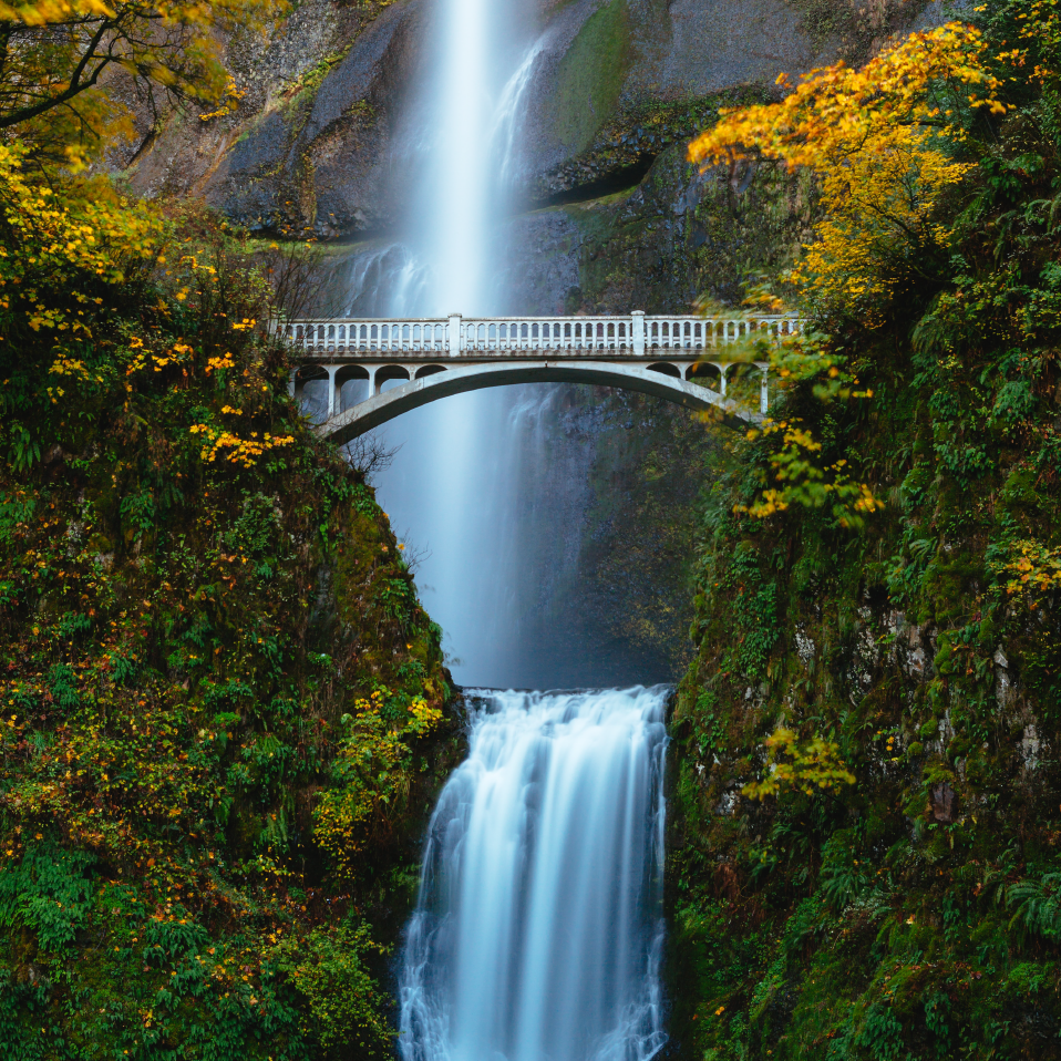 Columbia River Gorge Fall Foliage in Multnomah Falls Oregon